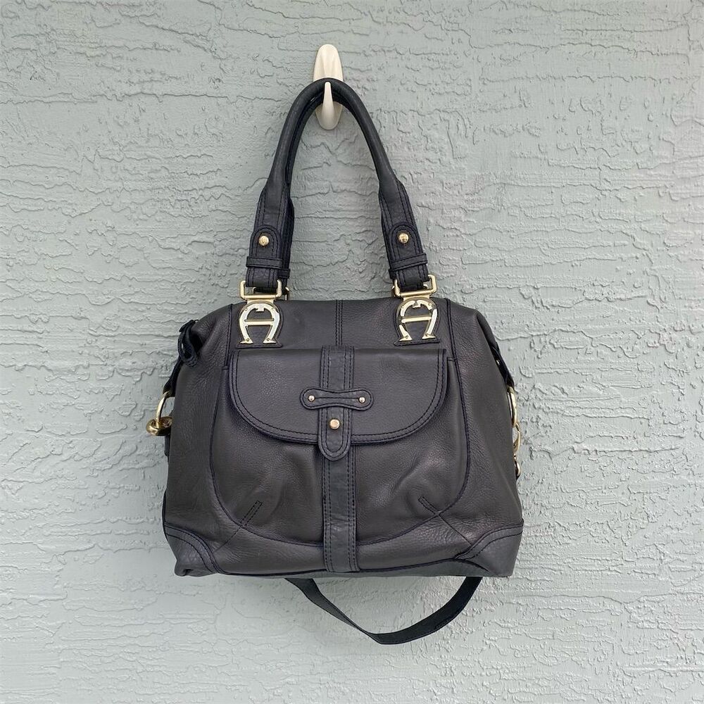 Etienne Aigner Elegant  Leather Satchel with Gold Hardware for Women